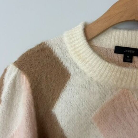 J.crew Womens Pullover Diamond-checked Cropped Crewneck Sweater Size Medium - Picture 3 of 16